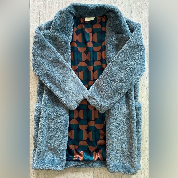 Anthropologie Maeve Lisanne Oversized Faux Fur Coat, Sky Blue - Picture 5 of 15